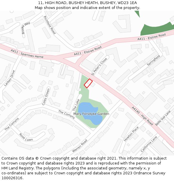 11, HIGH ROAD, BUSHEY HEATH, BUSHEY, WD23 1EA: Location map and indicative extent of plot