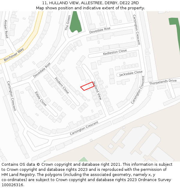 11, HULLAND VIEW, ALLESTREE, DERBY, DE22 2RD: Location map and indicative extent of plot