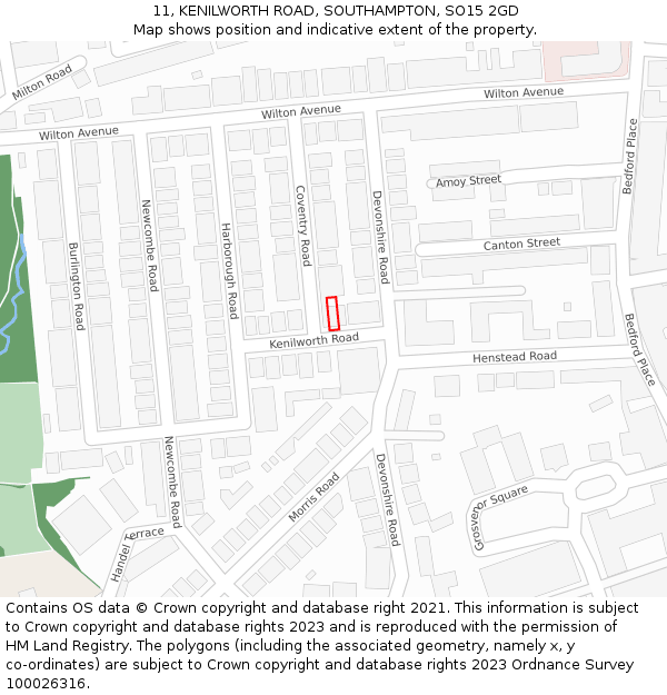 11, KENILWORTH ROAD, SOUTHAMPTON, SO15 2GD: Location map and indicative extent of plot