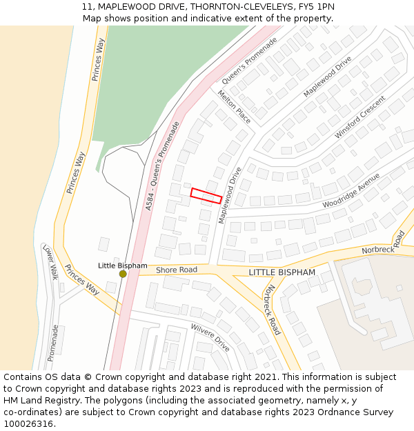 11, MAPLEWOOD DRIVE, THORNTON-CLEVELEYS, FY5 1PN: Location map and indicative extent of plot
