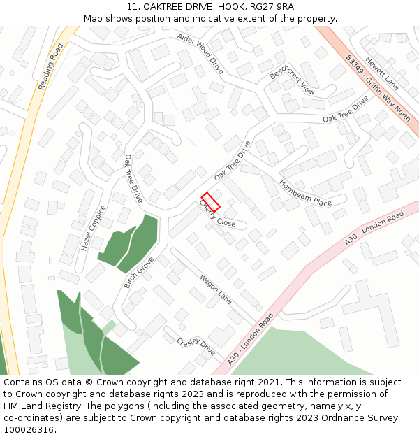 11, OAKTREE DRIVE, HOOK, RG27 9RA: Location map and indicative extent of plot