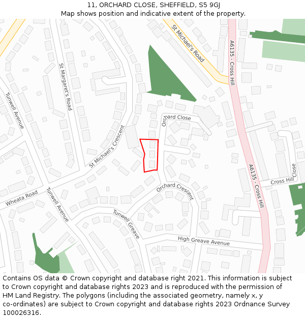 11, ORCHARD CLOSE, SHEFFIELD, S5 9GJ: Location map and indicative extent of plot