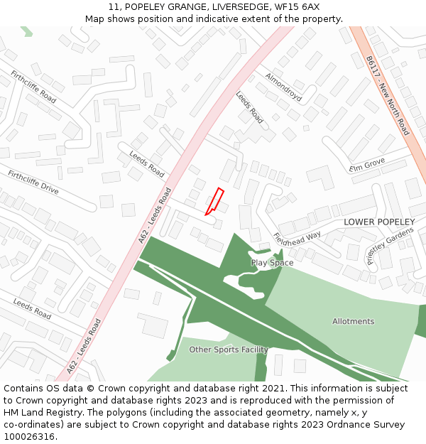 11, POPELEY GRANGE, LIVERSEDGE, WF15 6AX: Location map and indicative extent of plot