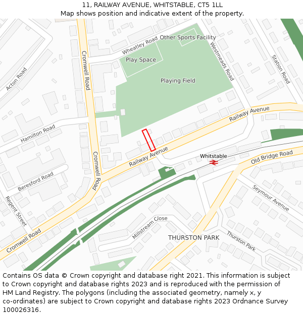 11, RAILWAY AVENUE, WHITSTABLE, CT5 1LL: Location map and indicative extent of plot