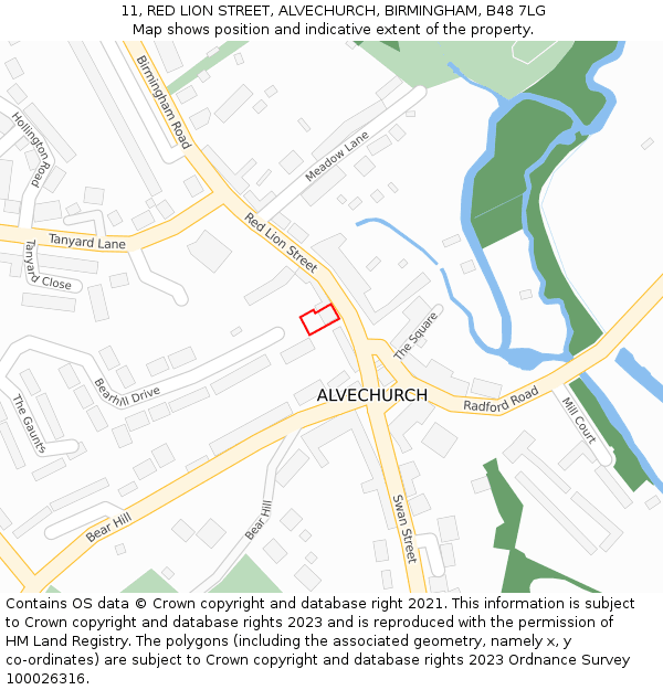 11, RED LION STREET, ALVECHURCH, BIRMINGHAM, B48 7LG: Location map and indicative extent of plot