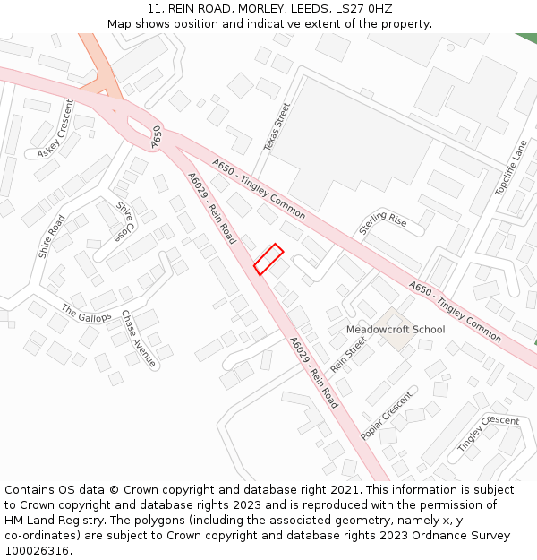 11, REIN ROAD, MORLEY, LEEDS, LS27 0HZ: Location map and indicative extent of plot