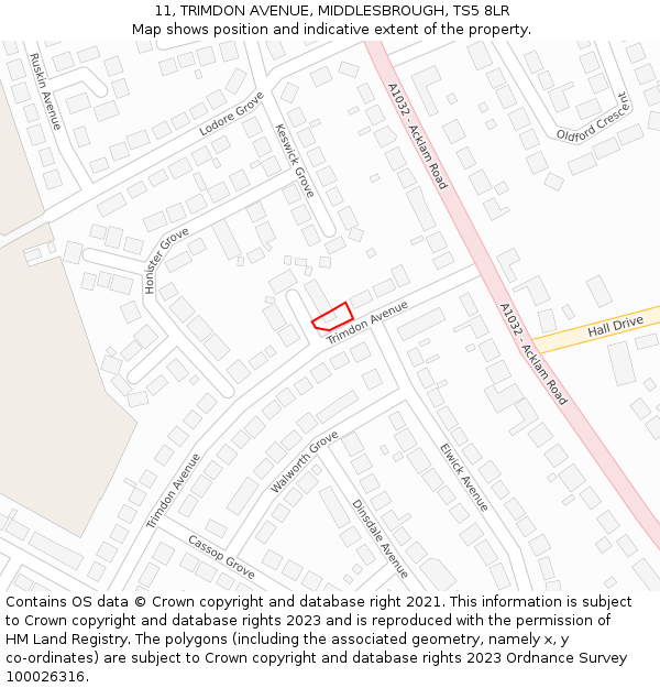 11, TRIMDON AVENUE, MIDDLESBROUGH, TS5 8LR: Location map and indicative extent of plot