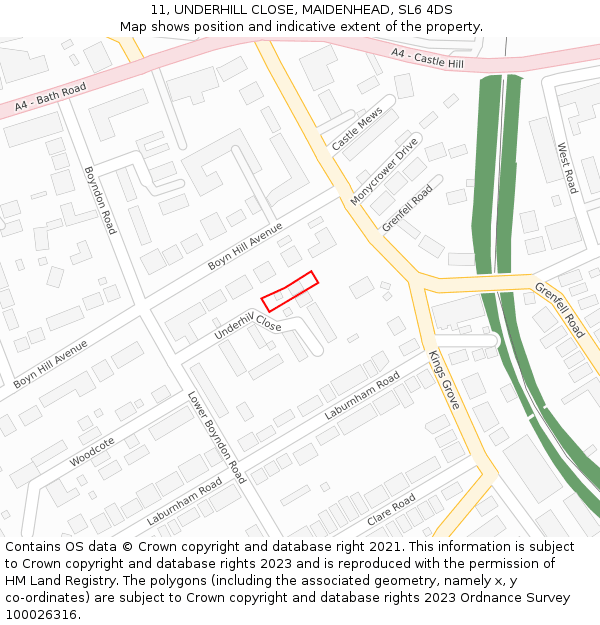 11, UNDERHILL CLOSE, MAIDENHEAD, SL6 4DS: Location map and indicative extent of plot