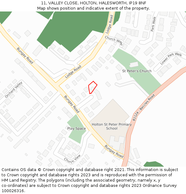 11, VALLEY CLOSE, HOLTON, HALESWORTH, IP19 8NF: Location map and indicative extent of plot