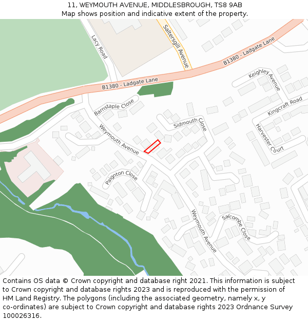 11, WEYMOUTH AVENUE, MIDDLESBROUGH, TS8 9AB: Location map and indicative extent of plot