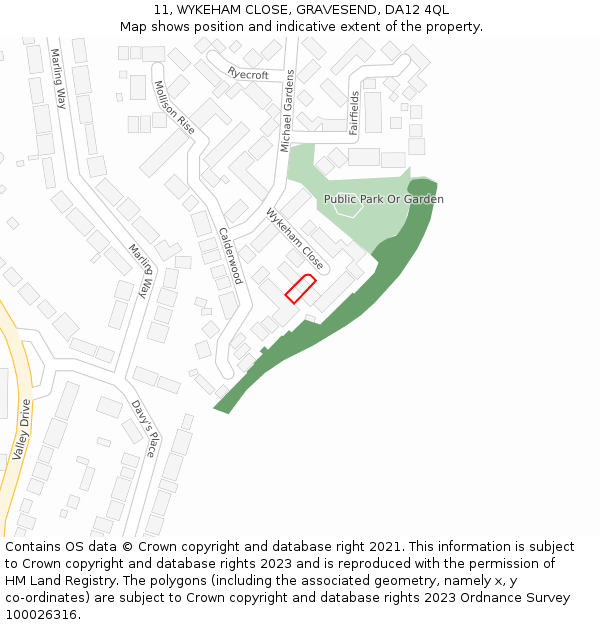 11, WYKEHAM CLOSE, GRAVESEND, DA12 4QL: Location map and indicative extent of plot
