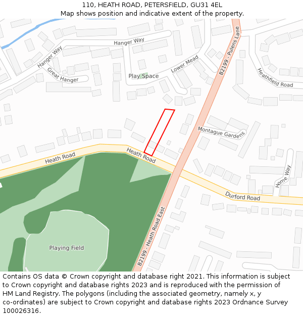 110, HEATH ROAD, PETERSFIELD, GU31 4EL: Location map and indicative extent of plot