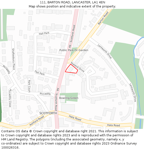 111, BARTON ROAD, LANCASTER, LA1 4EN: Location map and indicative extent of plot