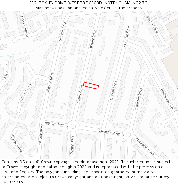 112, BOXLEY DRIVE, WEST BRIDGFORD, NOTTINGHAM, NG2 7GL: Location map and indicative extent of plot
