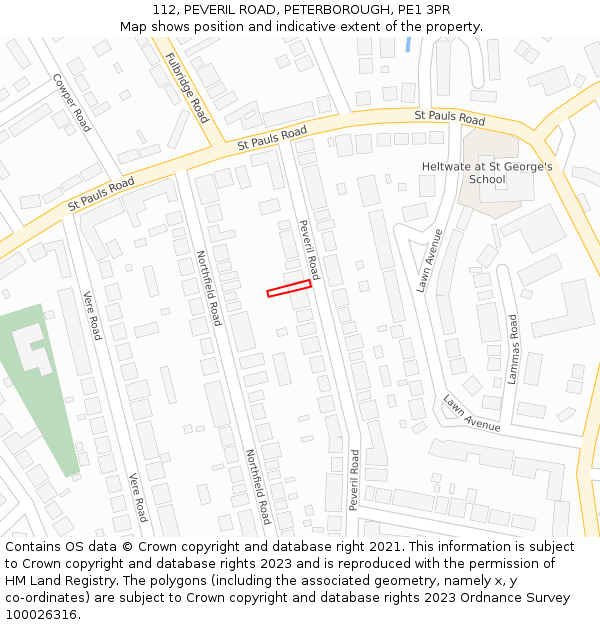 112, PEVERIL ROAD, PETERBOROUGH, PE1 3PR: Location map and indicative extent of plot
