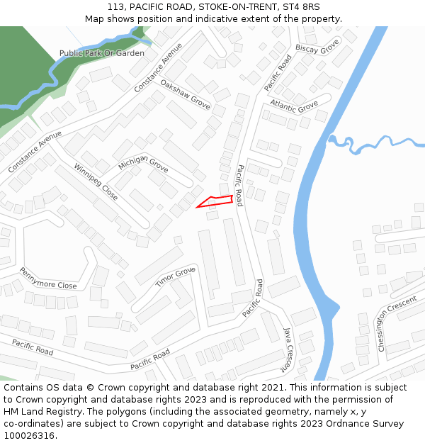 113, PACIFIC ROAD, STOKE-ON-TRENT, ST4 8RS: Location map and indicative extent of plot