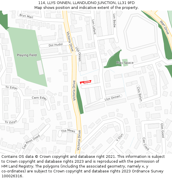 114, LLYS ONNEN, LLANDUDNO JUNCTION, LL31 9FD: Location map and indicative extent of plot