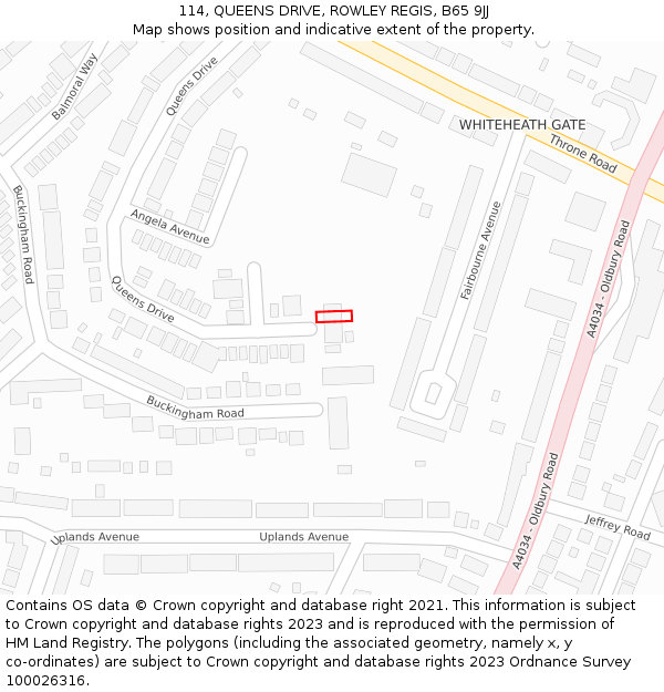 114, QUEENS DRIVE, ROWLEY REGIS, B65 9JJ: Location map and indicative extent of plot