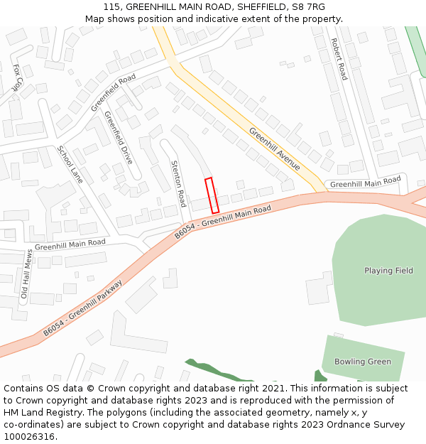 115, GREENHILL MAIN ROAD, SHEFFIELD, S8 7RG: Location map and indicative extent of plot