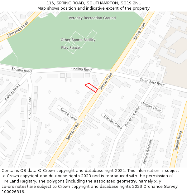 115, SPRING ROAD, SOUTHAMPTON, SO19 2NU: Location map and indicative extent of plot