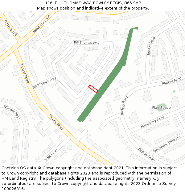 116, BILL THOMAS WAY, ROWLEY REGIS, B65 9AB: Location map and indicative extent of plot