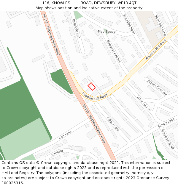116, KNOWLES HILL ROAD, DEWSBURY, WF13 4QT: Location map and indicative extent of plot