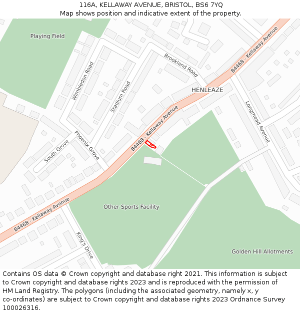 116A, KELLAWAY AVENUE, BRISTOL, BS6 7YQ: Location map and indicative extent of plot