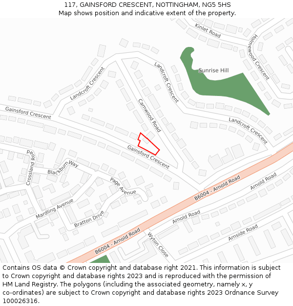 117, GAINSFORD CRESCENT, NOTTINGHAM, NG5 5HS: Location map and indicative extent of plot