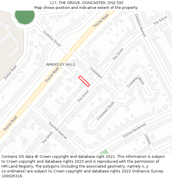 117, THE GROVE, DONCASTER, DN2 5SF: Location map and indicative extent of plot