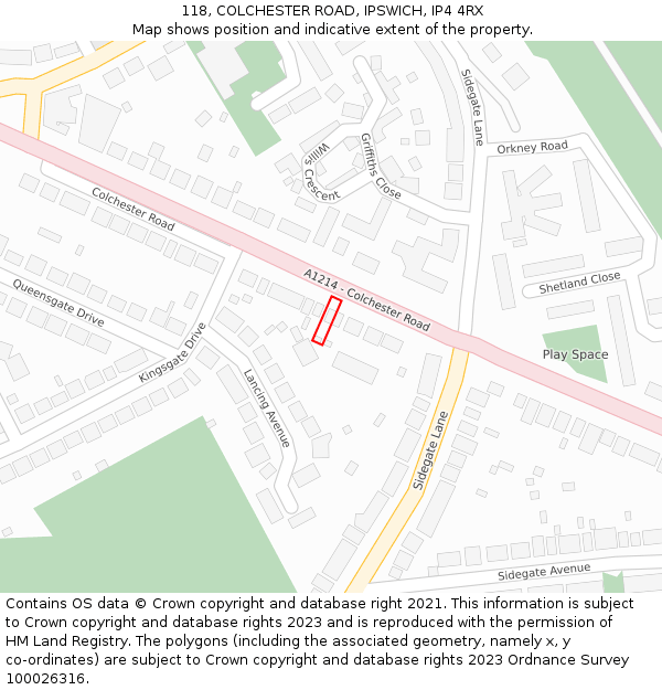 118, COLCHESTER ROAD, IPSWICH, IP4 4RX: Location map and indicative extent of plot