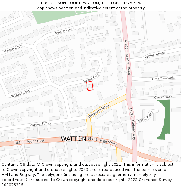 118, NELSON COURT, WATTON, THETFORD, IP25 6EW: Location map and indicative extent of plot