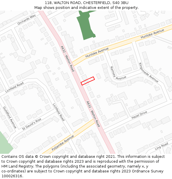 118, WALTON ROAD, CHESTERFIELD, S40 3BU: Location map and indicative extent of plot