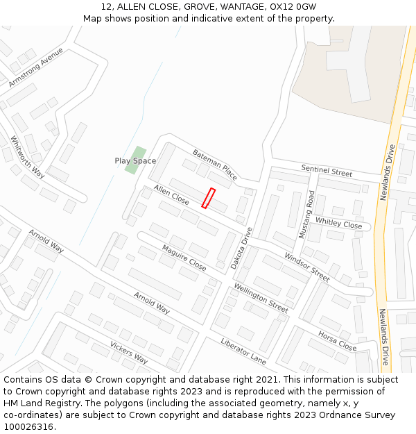 12, ALLEN CLOSE, GROVE, WANTAGE, OX12 0GW: Location map and indicative extent of plot