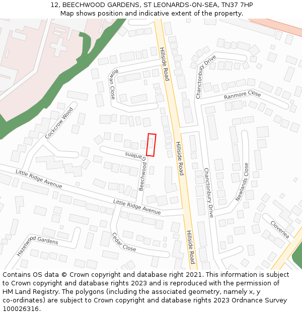 12, BEECHWOOD GARDENS, ST LEONARDS-ON-SEA, TN37 7HP: Location map and indicative extent of plot