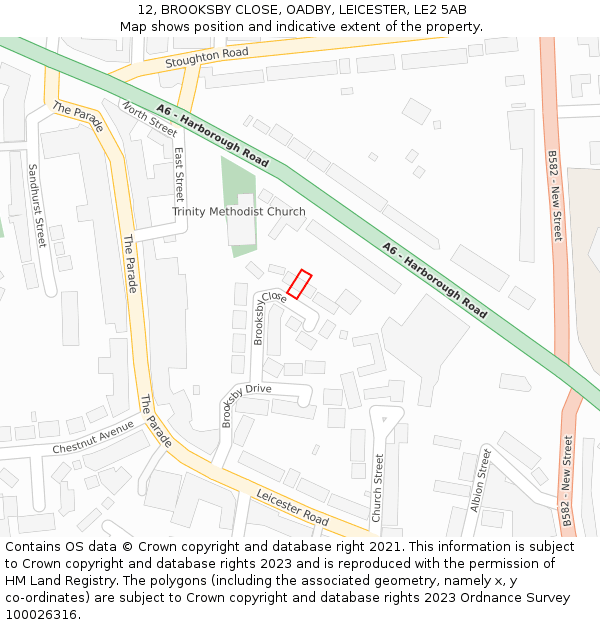 12, BROOKSBY CLOSE, OADBY, LEICESTER, LE2 5AB: Location map and indicative extent of plot