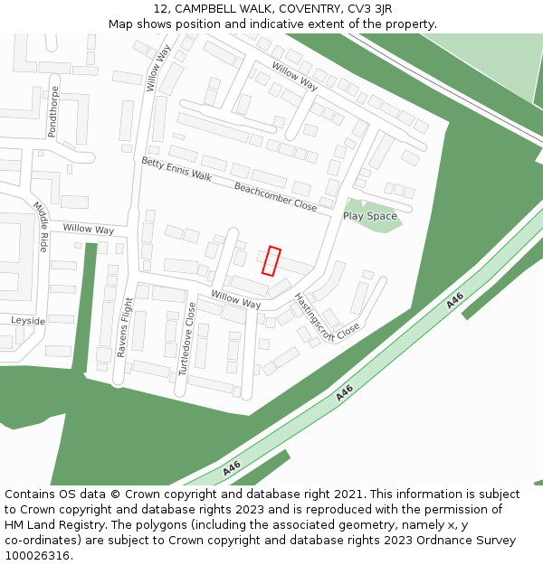 12, CAMPBELL WALK, COVENTRY, CV3 3JR: Location map and indicative extent of plot