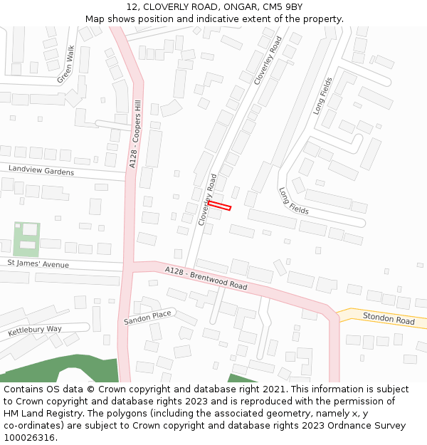 12, CLOVERLY ROAD, ONGAR, CM5 9BY: Location map and indicative extent of plot