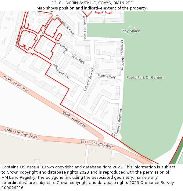 12, CULVERIN AVENUE, GRAYS, RM16 2BF: Location map and indicative extent of plot