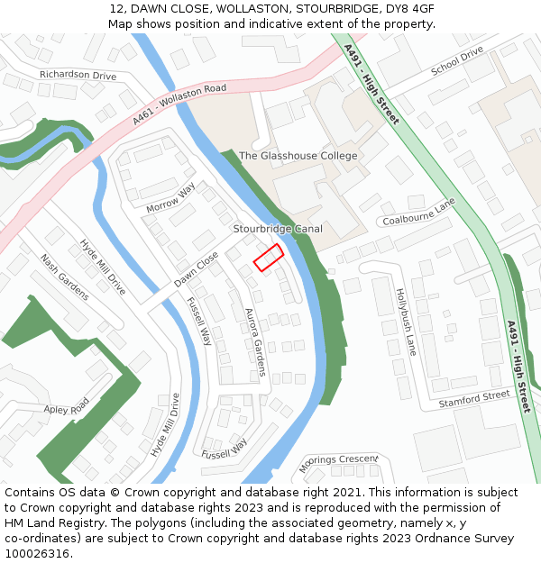 12, DAWN CLOSE, WOLLASTON, STOURBRIDGE, DY8 4GF: Location map and indicative extent of plot
