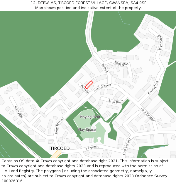 12, DERWLAS, TIRCOED FOREST VILLAGE, SWANSEA, SA4 9SF: Location map and indicative extent of plot