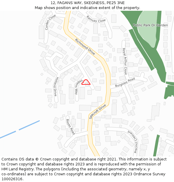 12, FAGANS WAY, SKEGNESS, PE25 3NE: Location map and indicative extent of plot