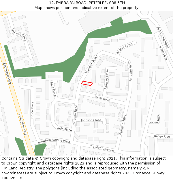 12, FAIRBAIRN ROAD, PETERLEE, SR8 5EN: Location map and indicative extent of plot