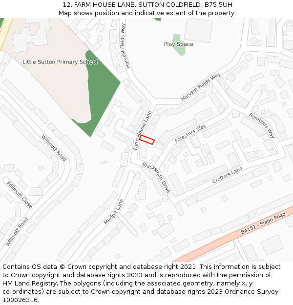 12, FARM HOUSE LANE, SUTTON COLDFIELD, B75 5UH: Location map and indicative extent of plot