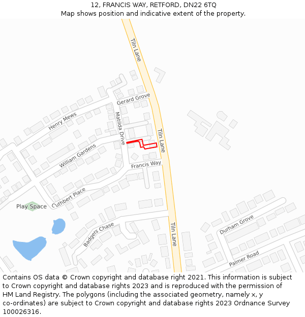 12, FRANCIS WAY, RETFORD, DN22 6TQ: Location map and indicative extent of plot