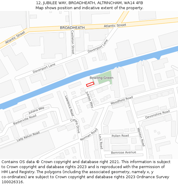 12, JUBILEE WAY, BROADHEATH, ALTRINCHAM, WA14 4FB: Location map and indicative extent of plot