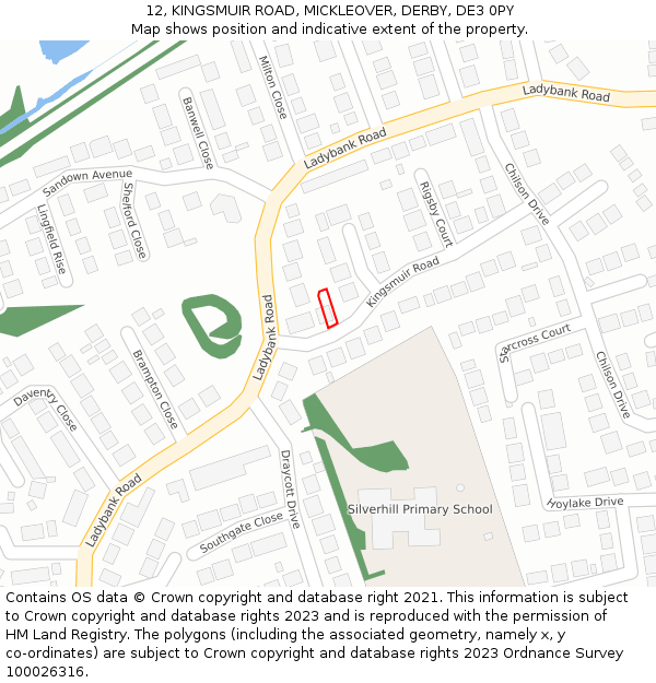 12, KINGSMUIR ROAD, MICKLEOVER, DERBY, DE3 0PY: Location map and indicative extent of plot