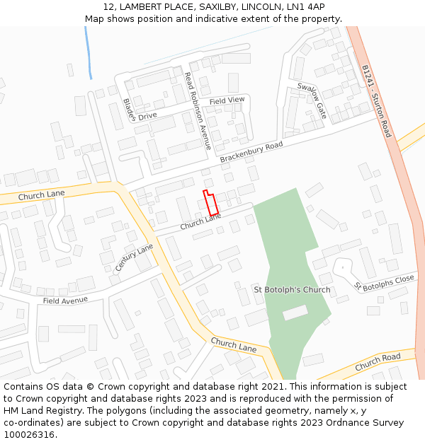 12, LAMBERT PLACE, SAXILBY, LINCOLN, LN1 4AP: Location map and indicative extent of plot