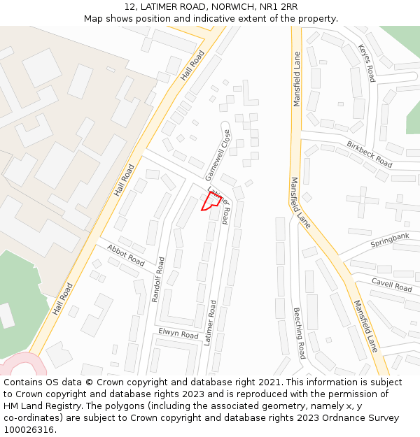 12, LATIMER ROAD, NORWICH, NR1 2RR: Location map and indicative extent of plot