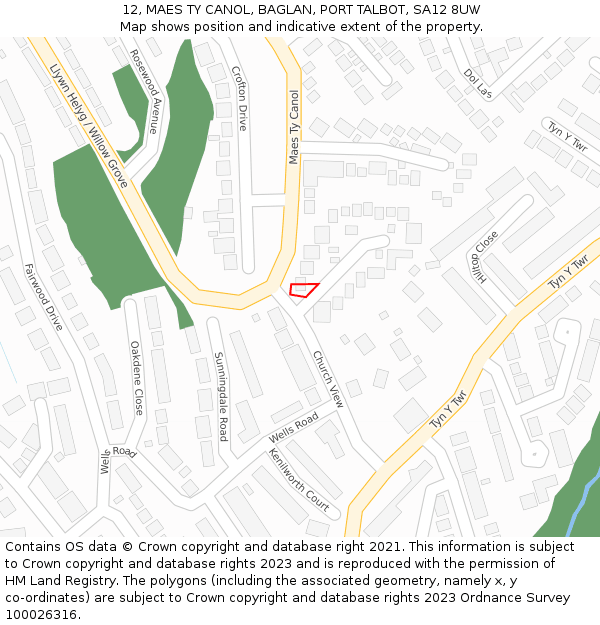 12, MAES TY CANOL, BAGLAN, PORT TALBOT, SA12 8UW: Location map and indicative extent of plot