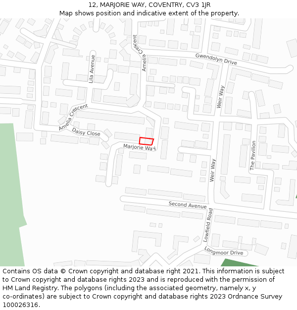 12, MARJORIE WAY, COVENTRY, CV3 1JR: Location map and indicative extent of plot